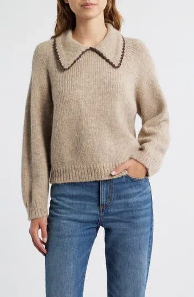 The Great . Blanket Stitch Alpaca Blend Sweater In Oat W/ Brown