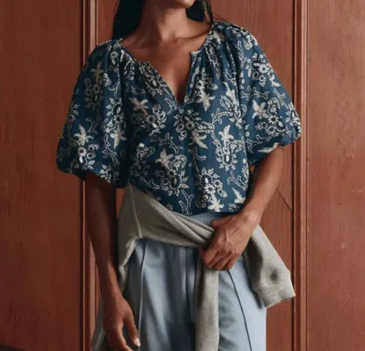 The Great Blythe V-neck Top In Indigo Bandana In Multi