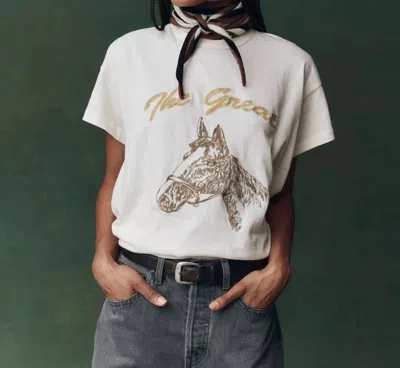 The Great Boxy Crew Tee With Spice Horse Embroidery In Washed White