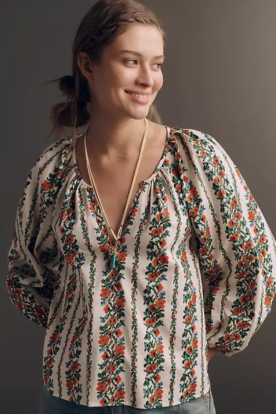 The Great Chariot Long-sleeve V-neck Top In Multi