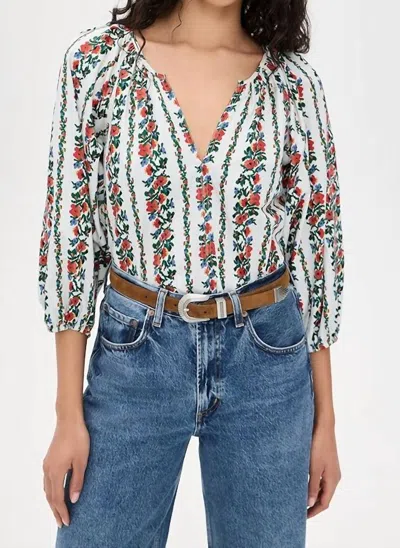 The Great . The Chariot Floral Cotton Peasant Top In Neutral