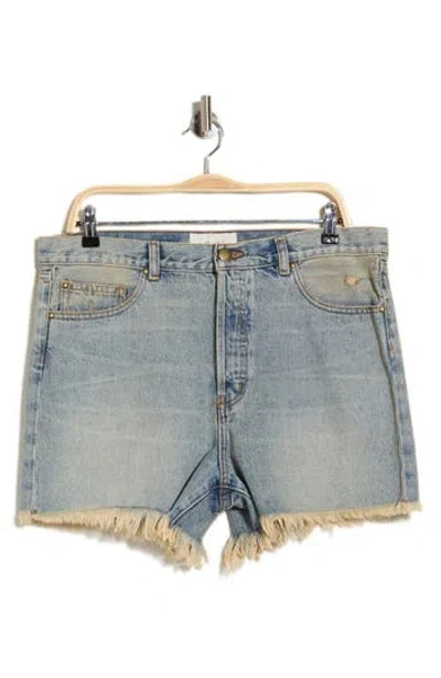 The Great . Clark Frayed Hem Cotton Denim Shorts In Blue