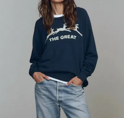 The Great Sleigh Graphic College Sweatshirt In Navy With Deer Graphic In Blue