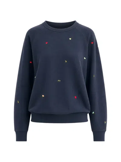 The Great College Floral-embroidered Cotton Sweatshirt In Blue