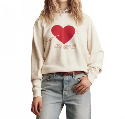 The Great College Sweatershirt With Heart Graphic In Washed White With Red In Multi