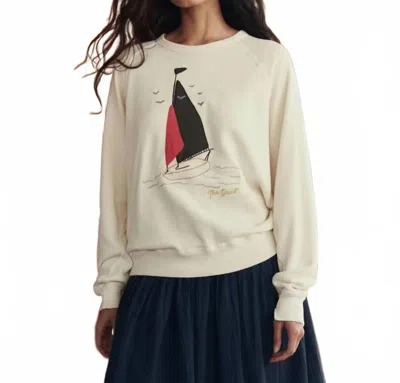 The Great College Sweatshirt With Sailing Boat Applique In Washed White In Neutral
