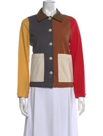 Pre-owned The Great Colorblock Pattern Long Sleeve Button-up Top In Brown