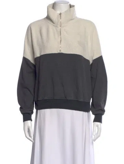 Pre-owned The Great Colorblock Pattern Mock Neck Sweater In Gray