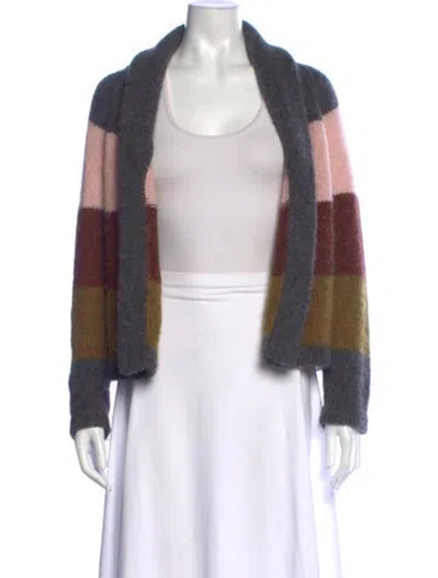 Pre-owned The Great Colorblock Pattern Open Front Sweater In Gray