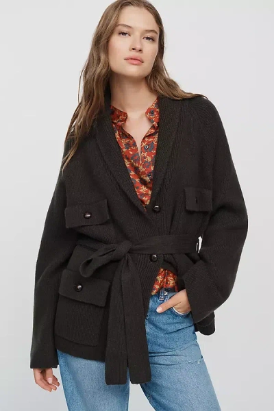 The Great Commander Wool Blend Riding Cardigan In Brown