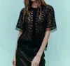 The Great Cotillion Embroidered Mesh Top In Black