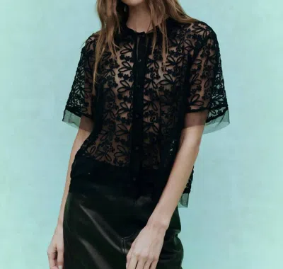 The Great Cotillion Embroidered Mesh Top In Black
