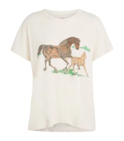 The Great Cotton Horse Print The Boxy Crew T-shirt In White