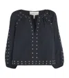 The Great . The Bodega Studded Cotton Poplin Top In Blue