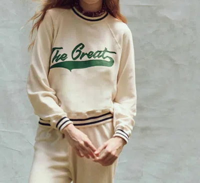 The Great Crest Graphic Varsity College Sweatshirt In Washed White