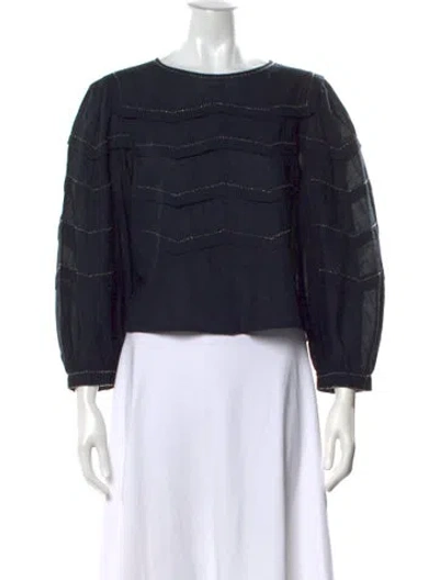 Pre-owned The Great Crew Neck Long Sleeve Blouse In Blue