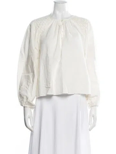 Pre-owned The Great Crew Neck Long Sleeve Blouse In Neutral