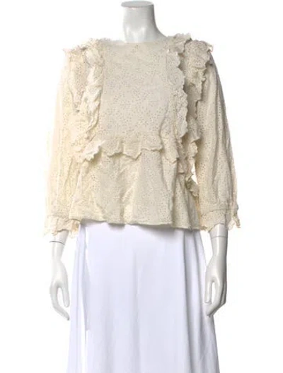 Pre-owned The Great Crew Neck Long Sleeve Blouse In Neutral