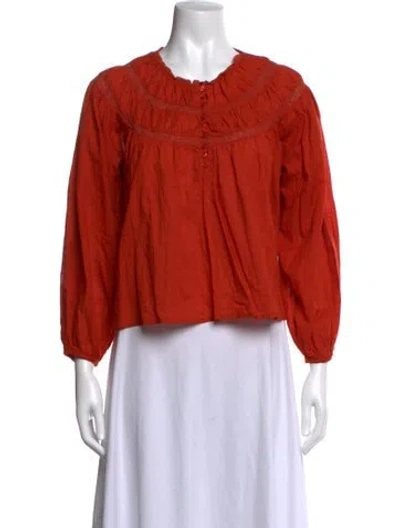 Pre-owned The Great Crew Neck Long Sleeve Blouse In Red