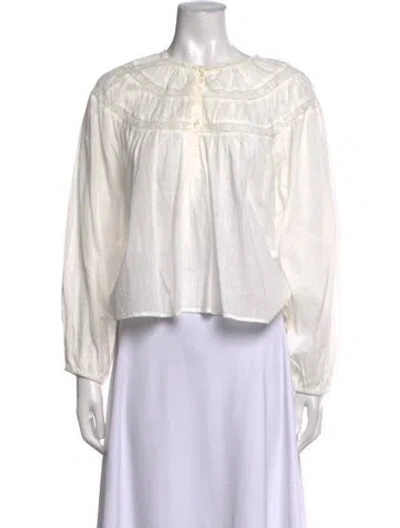 Pre-owned The Great Crew Neck Long Sleeve Blouse In White