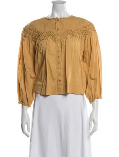 Pre-owned The Great Crew Neck Long Sleeve Blouse In Yellow