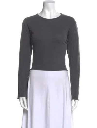 Pre-owned The Great Crew Neck Long Sleeve Crop Top In Gray