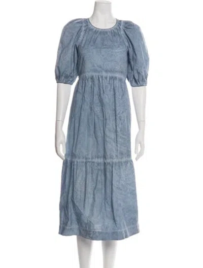 Pre-owned The Great Crew Neck Midi Length Dress In Blue