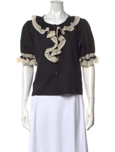 Pre-owned The Great Crew Neck Short Sleeve Blouse In Black