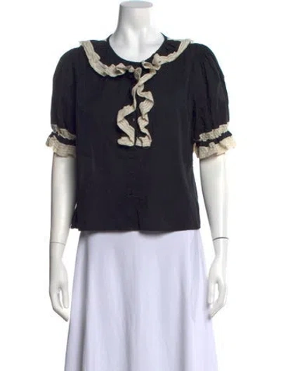 Pre-owned The Great Crew Neck Short Sleeve Blouse In Black