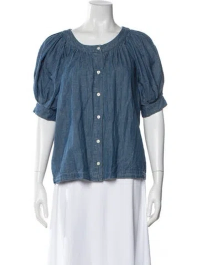 Pre-owned The Great Crew Neck Short Sleeve Blouse In Blue