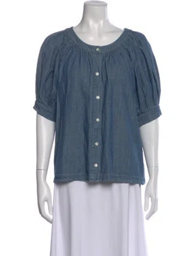 Pre-owned The Great Crew Neck Short Sleeve Blouse In Blue