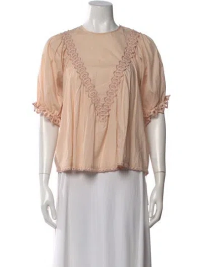 Pre-owned The Great Crew Neck Short Sleeve Blouse In Neutral