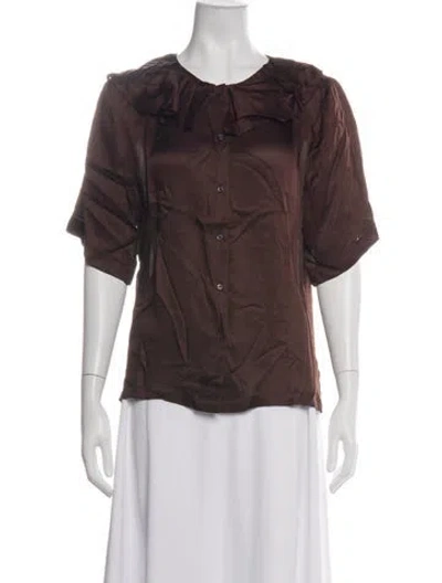 Pre-owned The Great Crew Neck Short Sleeve Blouse W/ Tags In Brown