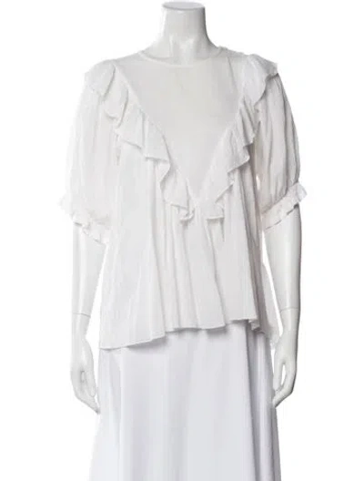Pre-owned The Great Crew Neck Short Sleeve Blouse In White