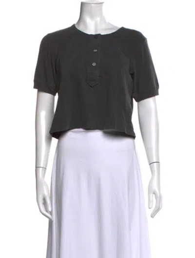 Pre-owned The Great Crew Neck Short Sleeve Crop Top In Gray