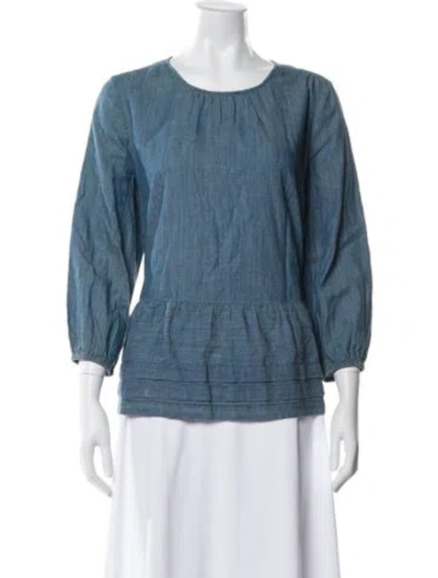 Pre-owned The Great Crew Neck Three-quarter Sleeve Blouse In Blue