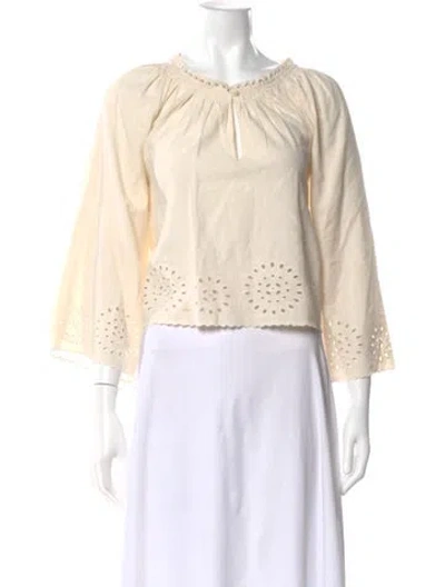 Pre-owned The Great Crew Neck Three-quarter Sleeve Blouse In Neutral
