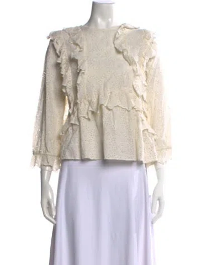 Pre-owned The Great Crew Neck Three-quarter Sleeve Blouse In Neutral