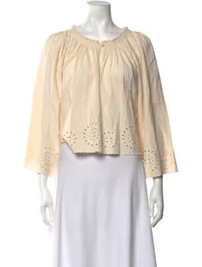 Pre-owned The Great Crew Neck Three-quarter Sleeve Blouse In Neutrals