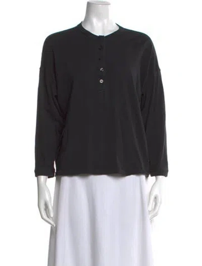 Pre-owned The Great Crew Neck Three-quarter Sleeve Top In Black