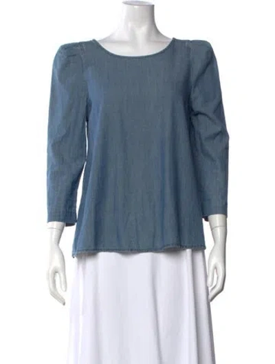Pre-owned The Great Crew Neck Three-quarter Sleeve Top In Blue