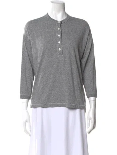 Pre-owned The Great Crew Neck Three-quarter Sleeve Top In Gray