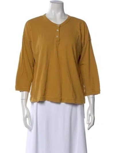 Pre-owned The Great Crew Neck Three-quarter Sleeve Top In Yellow
