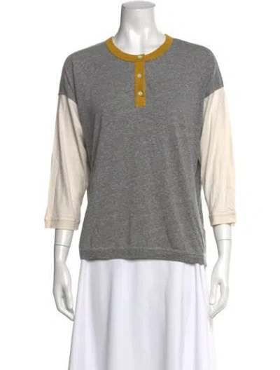 Pre-owned The Great Crew Neck Three-quarter Sleeve T-shirt In Grey
