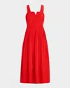 The Great Day Break Sleeveless Pleated Midi Dress In Red