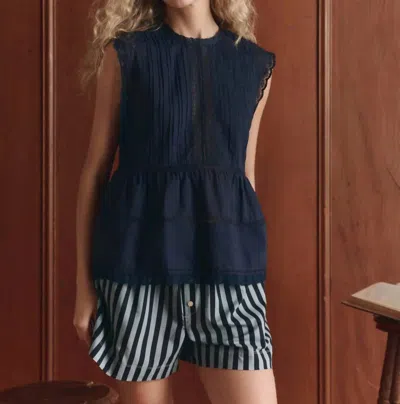 The Great The Sonnet Lace-trim Pintuck Blouse In Blue