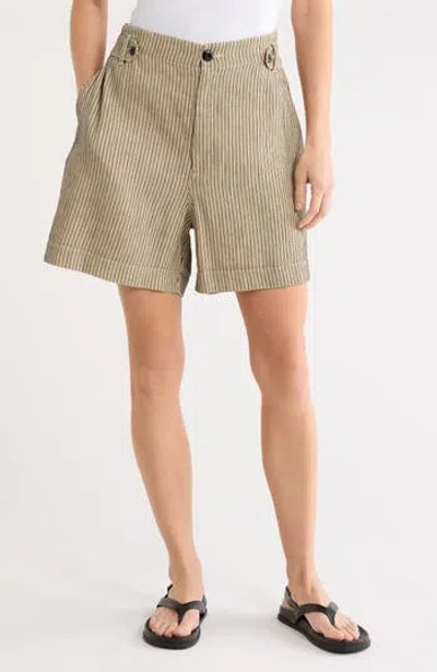 The Great . Explorer Striped Linen & Cotton Shorts In Neutral