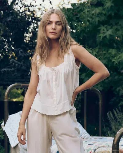 The Great Eyelet Tank In True White In Brown