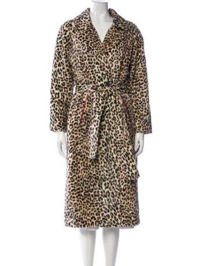 Pre-owned The Great Faux Fur Animal Print Trench Coat In Neutral
