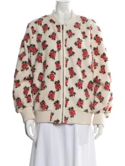 Pre-owned The Great Faux Fur Floral Print Coat W/ Tags In Neutrals